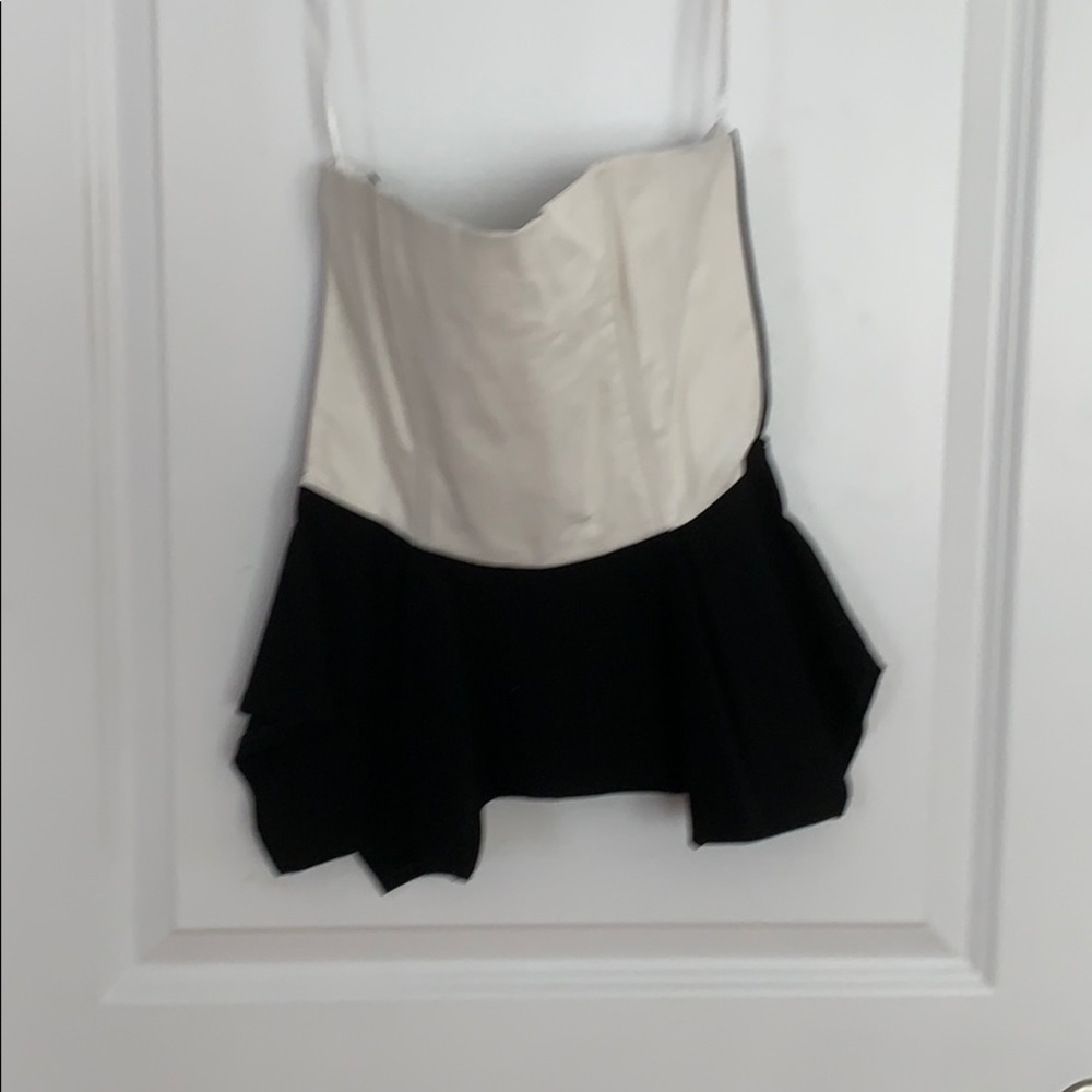 COPY - Olivaceous Corset Peplum Top in Black & Off White Leather